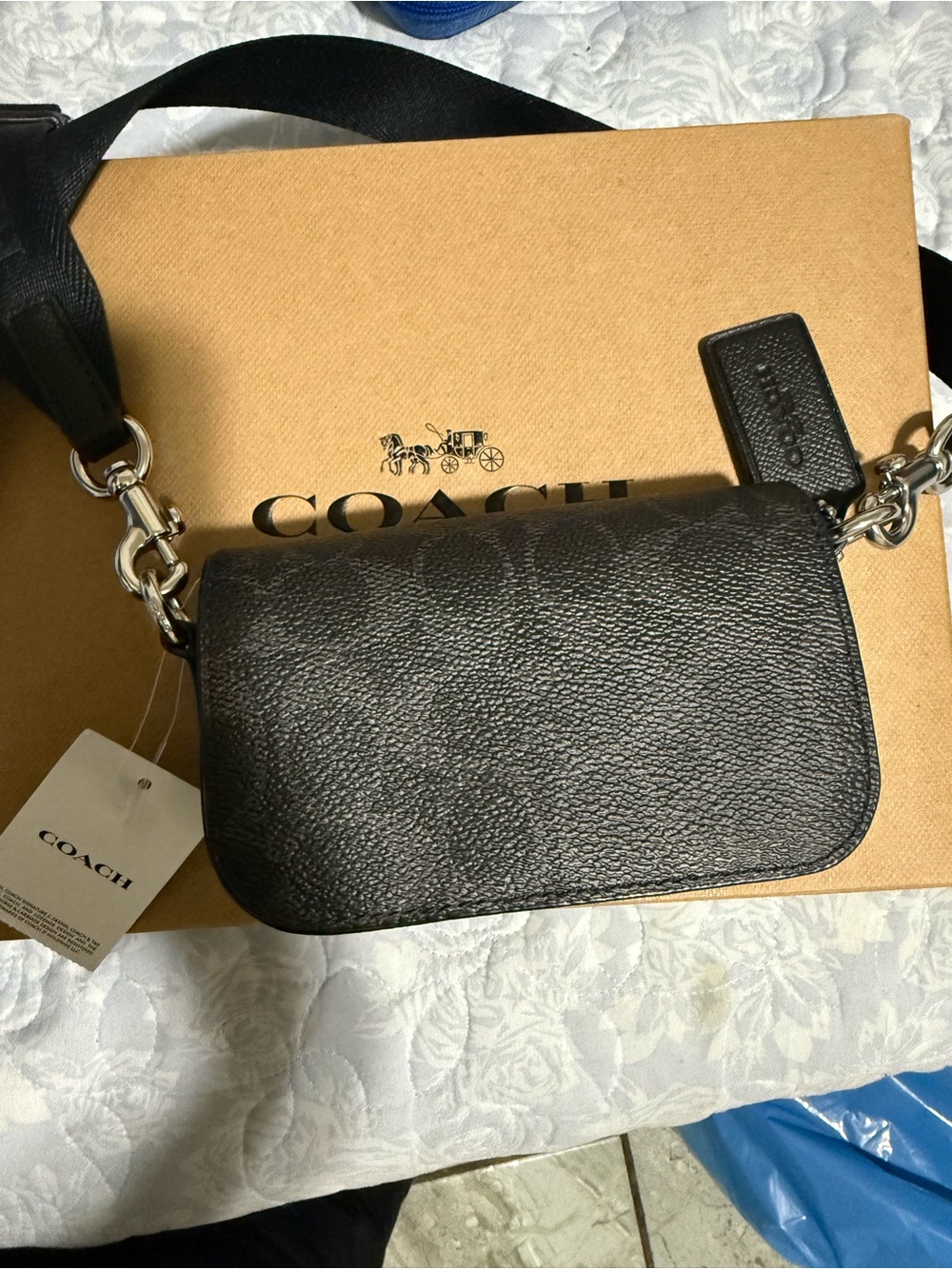 Coach Black Leather Crossbody with Brown Interior Trim